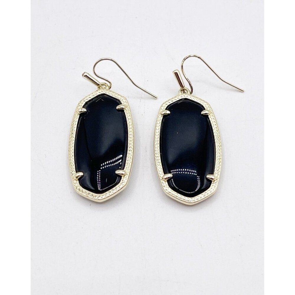 Kendra Scott Elle Dangle Earrings In Gold Tone Black Opaque Glass Statement